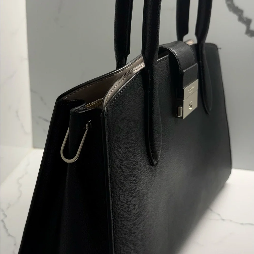 Kate Spade New York Medium Voyage Black Leather Top-Handle Satchel - Picture 2 of 6